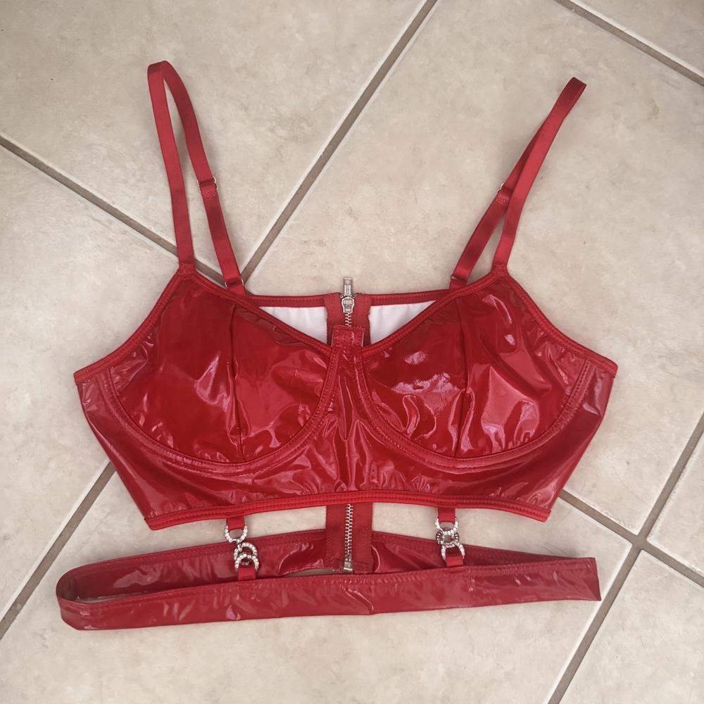 Red Latex Women's Intimate Top,Size XS